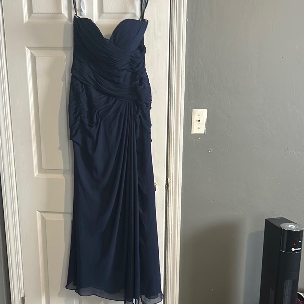 Bill Levkoff Blue Ruched Sweetheart Gown